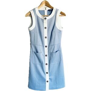 Tommy Hilfiger Sleeveless Sheath Dress, Blue & White Houndstooth, Twee, Size 2